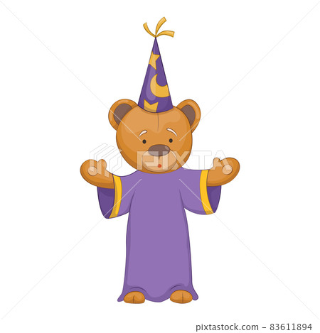 Teddy bear. Cute brown cartoon animal. Funny symbol of magician. Vector sticker. Template for print or greeting card Teddy bear. Cute brown cartoon animal. Funny symbol of magician. Vector sticker. Template for print or greeting card 83611894