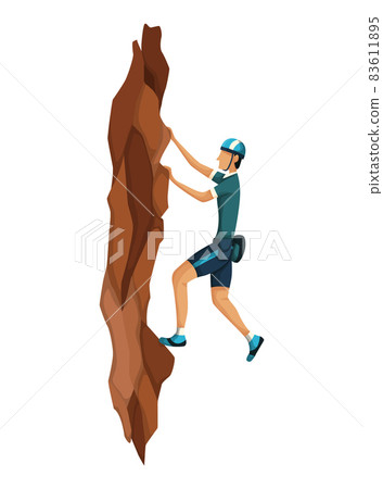 Mountain climbing. Men climbing on a rock mountain with professional equipment. Bouldering sport. Game scene isolated on white background Mountain climbing. Men climbing on a rock mountain with professional equipment. Bouldering sport. Game scene isolated on white background 83611895