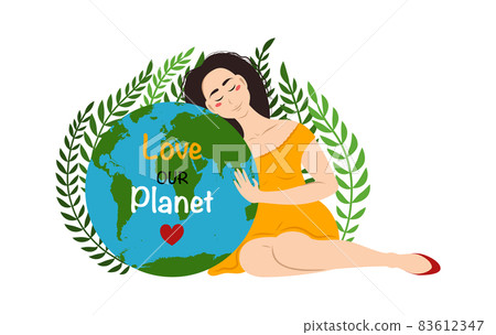 Mother earth day poster with hand holding planet,Nature fo woman. Mother earth as environmental ecological and green planet tiny person concept 83612347