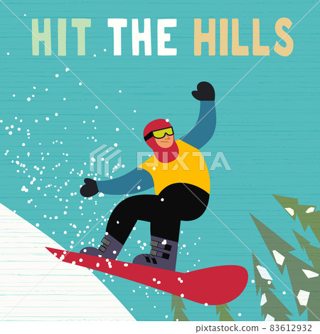 Winter mountain fun sport cute vector poster 83612932