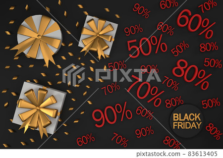 Black Friday Sale Promotion, Gift Box and ribbon on a black background Black Friday Sale Promotion, Gift Box and ribbon on a black background 83613405