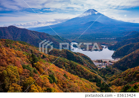 (Yamanashi Prefecture) Lake Shoji and Mt. Fuji overlooking the autumn leaves of Shoji Pass (Yamanashi Prefecture) Lake Shoji and Mt. Fuji overlooking the autumn leaves of Shoji Pass 83613424