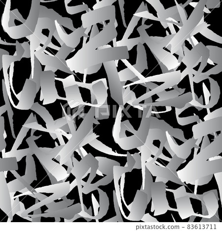 Crooked letters seamless pattern.Monochrome gradient cola pen calligraphy font on black background. 83613711