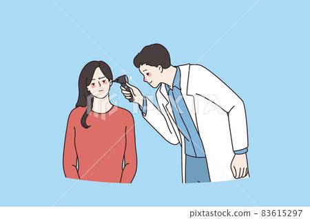 Otolaryngologist doctor check patient tears in clinic  83615297