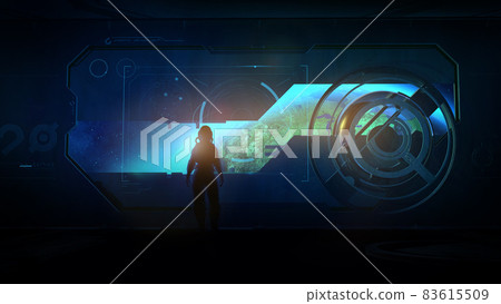 Astronaut of the future in Earth orbit, 3D render. 83615509