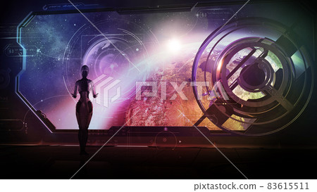 Sci Fi story about a robot exploring the Earth, 3D render. 83615511