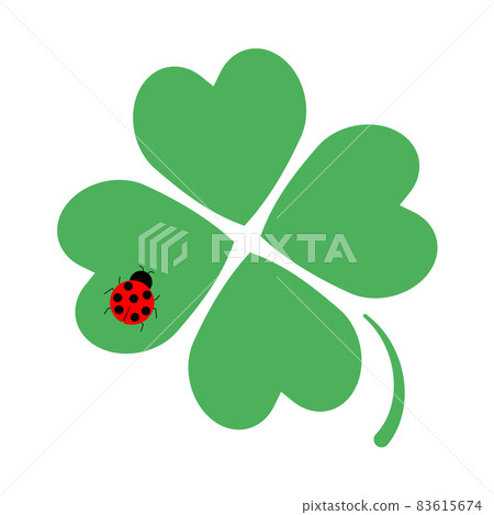 簡單而扁平的三葉草和瓢蟲插圖 83615674