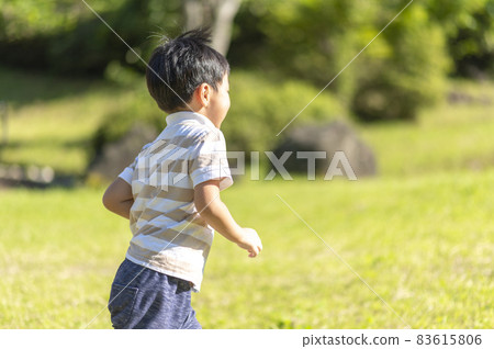 A 4-year-old boy running around in nature A 4-year-old boy running around in nature 83615806
