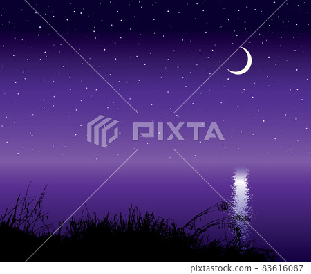 Silhouette of grass by the lake. Vector drawing 83616087