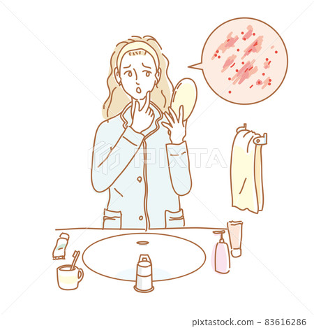 患有皮膚問題、皮疹、濕疹、敏感皮膚的女性 患有皮膚問題、皮疹、濕疹、敏感皮膚的女性 83616286