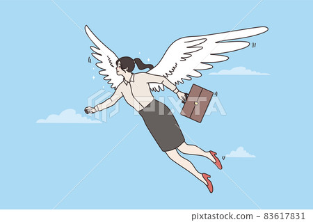 Happy businesswoman fly on wings of success Happy businesswoman fly on wings of success 83617831