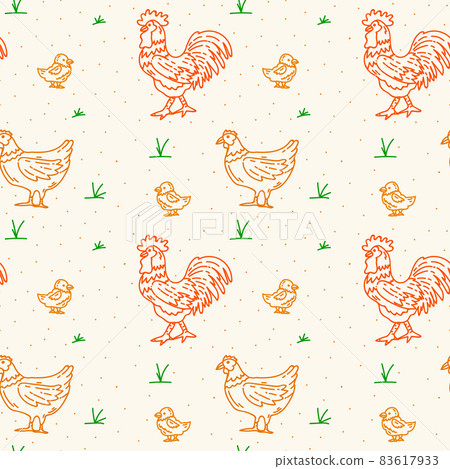 Background of a chicken on a farm. Background of agricultural birds in a meadow. Textiles with livestock. For a bird farm. 83617933