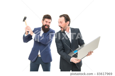 Service for gadgets. Repair service. Men with laptop 83617969