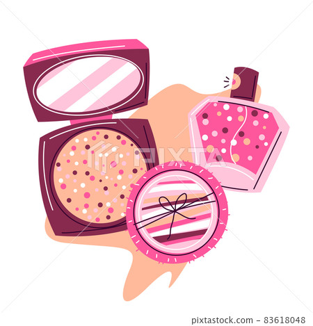 Background with cosmetics for skincare and makeup. Illustration for advertising. Beauty and fashion items. Background with cosmetics for skincare and makeup. Illustration for advertising. Beauty and fashion items. 83618048