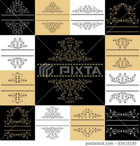 Set of black gold framed labels. Monograms for design 83618195