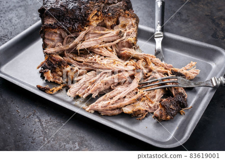 barbecue pulled pork piece of Boston butt torn to bits  83619001