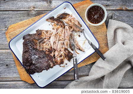 barbecue pulled pork piece of Boston butt torn to bits barbecue pulled pork piece of Boston butt torn to bits 83619005