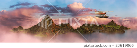 Aerial panoramic view of rocky island on the ocean. 83619066