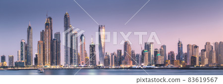 Dubai Marina bay view from Palm Jumeirah, UAE 83619567