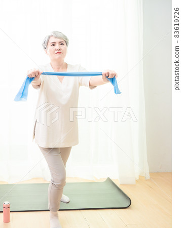 Asia Mature Women's Home-based Exercise Body, Increased Resistance. Asia Mature Women's Home-based Exercise Body, Increased Resistance. 83619726