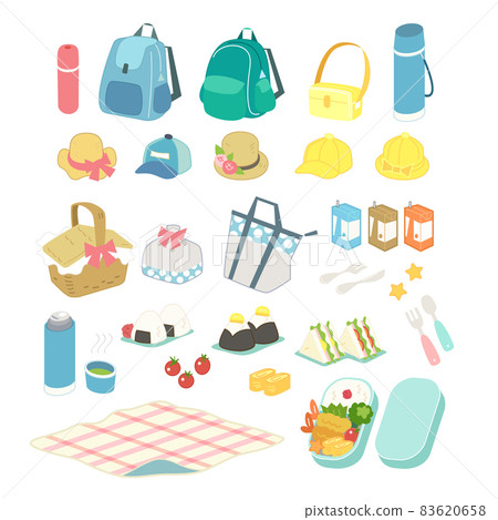 一組野餐美食和背包水壺 83620658