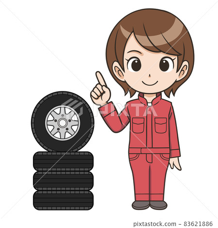 Mechanic woman explaining tires 83621886