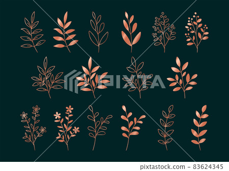 植物線描及剪影粉紅金插畫素材 植物線描及剪影粉紅金插畫素材 83624345