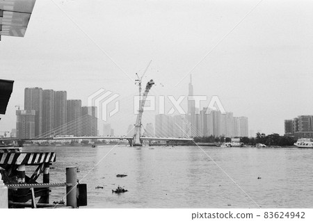 Black and white picture: landscape street life in Ho Chi Minh city 83624942
