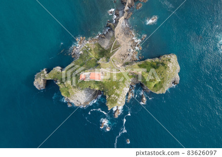 Aerial view of San Juan de Gaztelugatxe island at basque country, Spain. High quality photo Aerial view of San Juan de Gaztelugatxe island at basque country, Spain. High quality photo 83626097