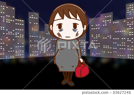 (Front of the whole body) A pregnant woman who is tired of urban life and wanders around the city with a slender face 83627248