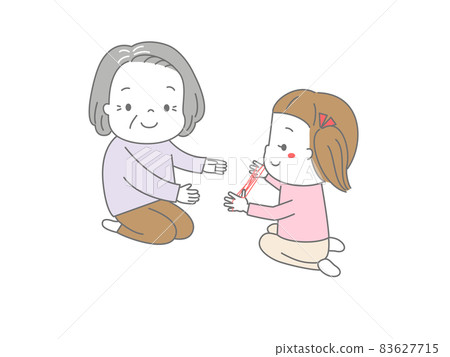 奶奶和女孩一起玩弦樂人物 83627715