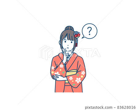 Young woman in kimono Furisode Doubt? Upper body illustration material 83628016