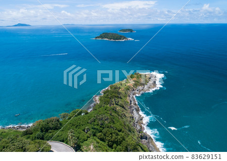 Aerial view drone shot of panorama laem promthep cape,beautiful scenery andaman sea in summer season,phuket thailand Beautiful travel background and website design nature background 83629151