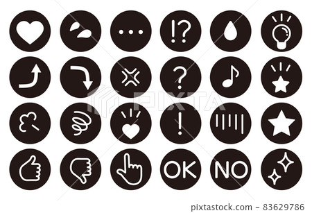 簡單的情感表達符號圖標集（黑色圓圈/單色） 83629786
