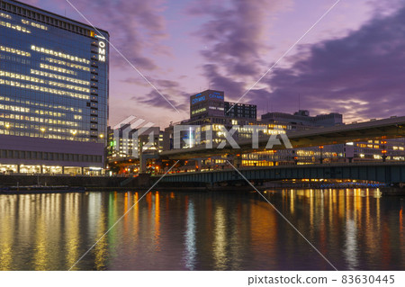 Scenery around Osaka Temmabashi Station Dusk sky Evening view Autumn 83630445