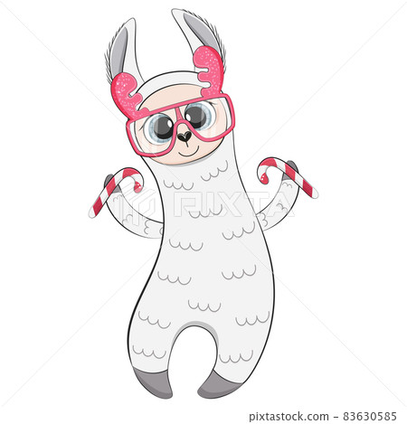 Cute Christmas lama with candy stick. Cute Christmas lama with candy stick. 83630585