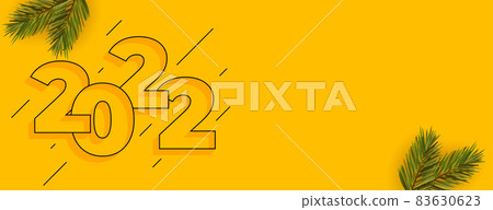 stylish yellow 2022 new year banner with pine tree leaves 83630623