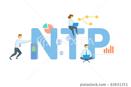 NTP, Network Time Protocol. Concept with keyword, people and icons. Flat vector illustration. Isolated on white. NTP, Network Time Protocol. Concept with keyword, people and icons. Flat vector illustration. Isolated on white. 83631351