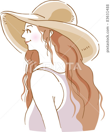 Image illustration of a woman wearing a straw hat (profile) 83631488