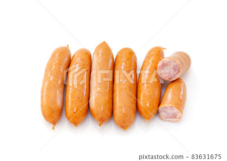 Pork, coarsely ground wiener sausage [white background] 83631675