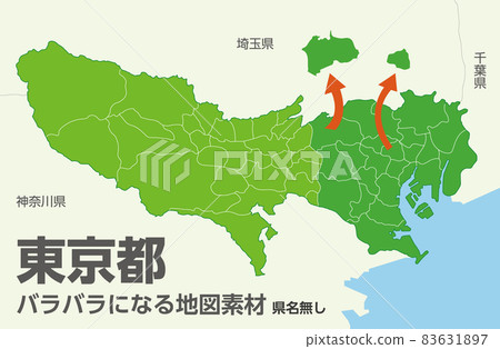 東京地圖的插圖。 23個區,26個市,3個鎮,1個村。每個病房,城市,城鎮和村莊將被分開。 東京地圖的插圖。 23個區,26個市,3個鎮,1個村。每個病房,城市,城鎮和村莊將被分開。 83631897
