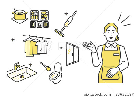 Image illustration material of housekeeping service such as cleaning, cooking, laundry Image illustration material of housekeeping service such as cleaning, cooking, laundry 83632187
