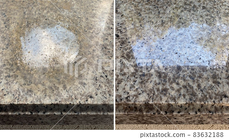 Before and after. Removing an old stain on granite countertop 83632188