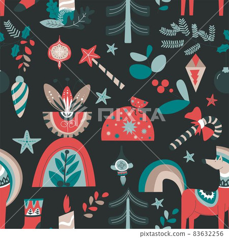 Christmas and new year seamless pattern with flora Christmas and new year seamless pattern with flora 83632256