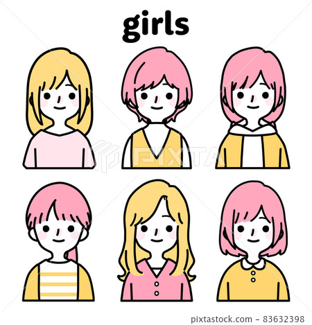 人物插畫套裝_可愛的素衣少女_粉彩 83632398