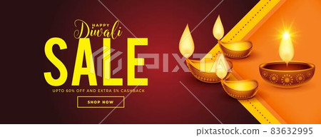 happy diwali sale banner with diya oil lamp 83632995
