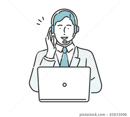 以收入回應客戶的男性呼叫中心操作員的圖像說明材料 83633096