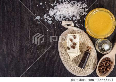 cosmetics for spa on dark background top view 83633591