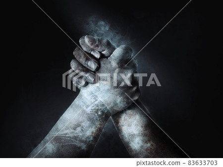 Illustration of confrontation with arm wrestling Illustration of confrontation with arm wrestling 83633703