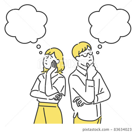 男女、情侶、心情鬱悶、滿臉愁容的情侶形象插畫素材 83634023